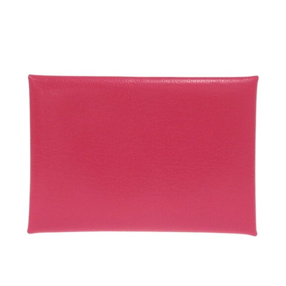 HERMES Pink Calvi Duo Chevre Shamquila Rose Extreme B Stamp Card Case - Picture 1 of 9